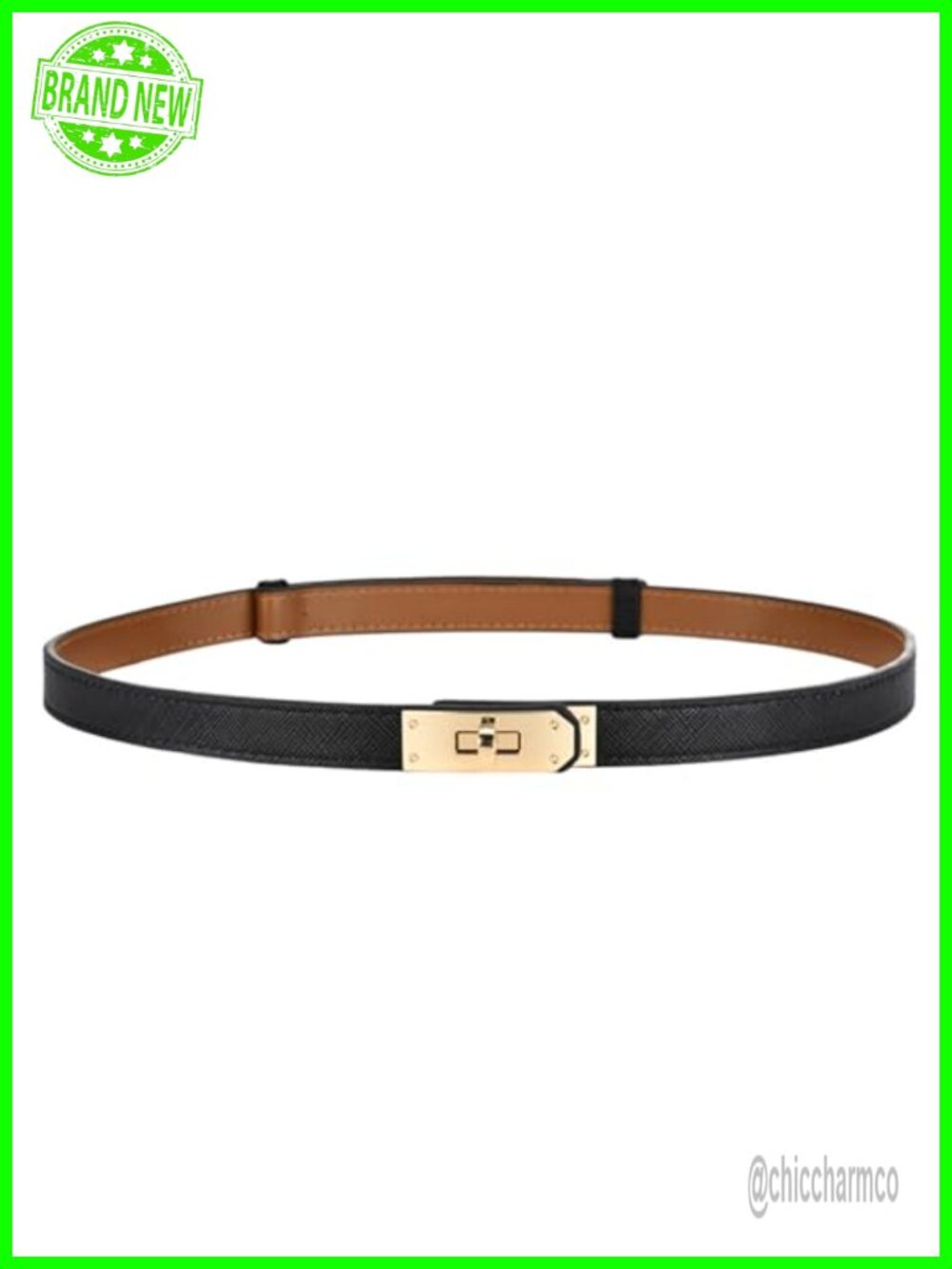 Women's Skinny Belt Solid Color Alloy Turn Lock Adjustable Waist 19.5-35.5 In